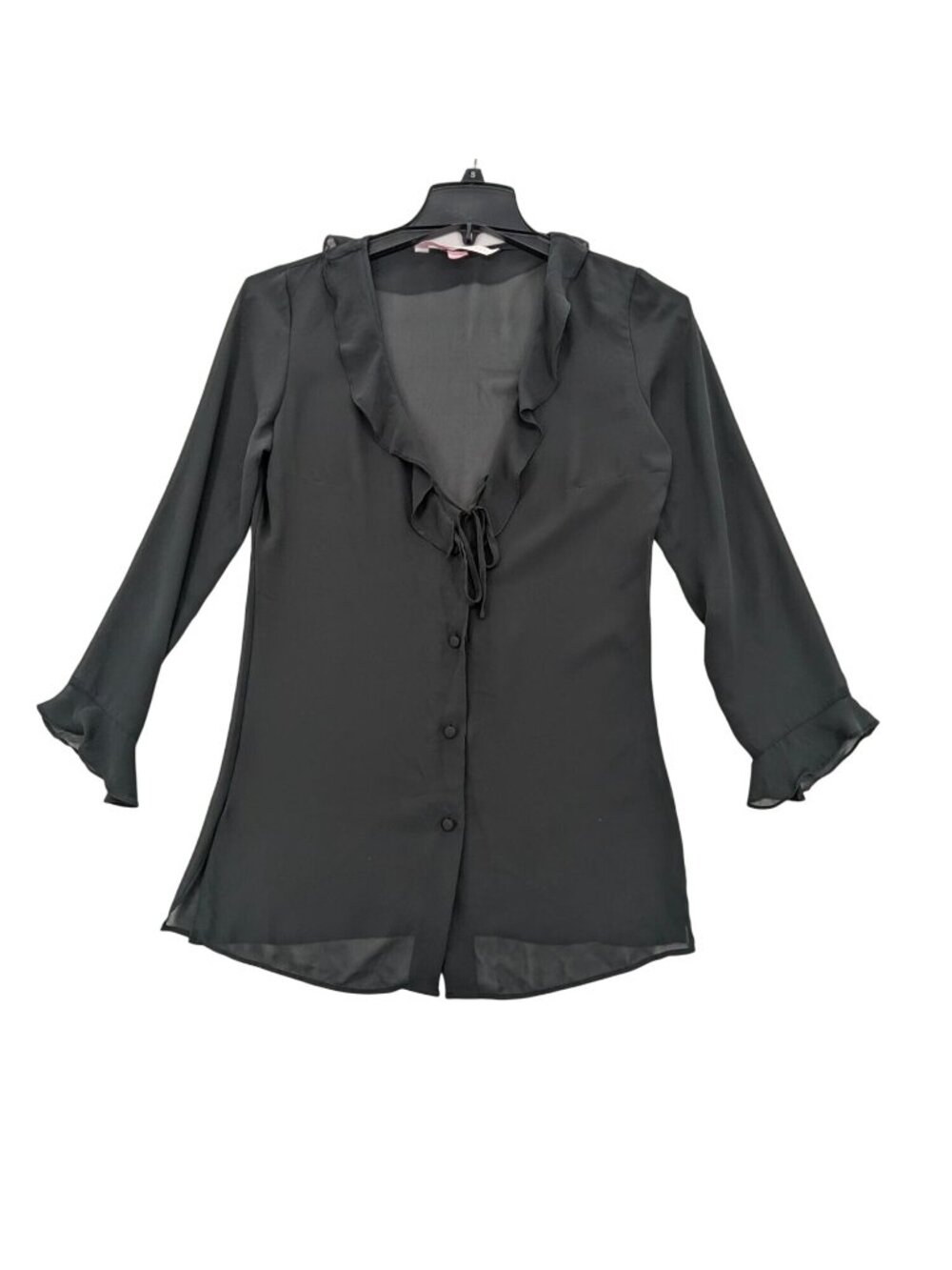 Victorias Secret Sheer Ruffle Button Up Top Overlay Goth Romantic Office Small